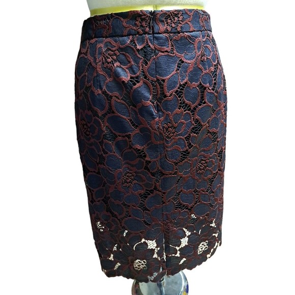 Trina Turk Floral Laced Lined Pencil Skirt Black Cranberry - Picture 3 of 6